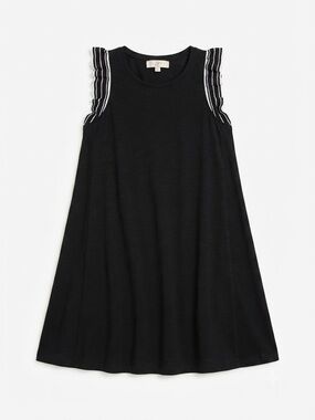 LOFT Black Striped Ruffle Sleeve Swing Dress Tunic Petite SP